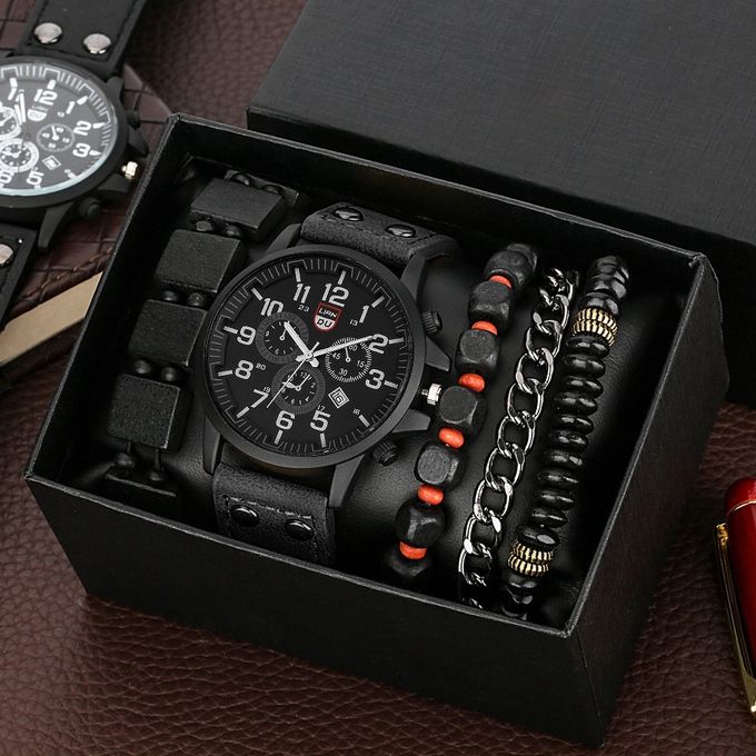 5-piece Men's Watch And Bracelet Set,Watch Series,Paired With Necklace And Ring